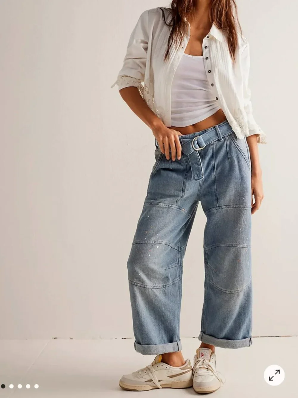 Free People We The Free Pavement Artist Slouchy Cropped Jeans XS Light Wash Belt